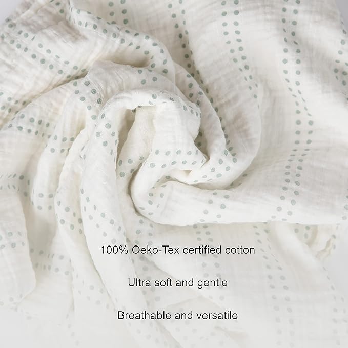 Sticky Toffee Muslin Swaddle Baby Blanket, Mint Green and Cream Dots, 47 x 47 in, Soft Breathable Oeko-Tex Cotton Newborn Wrap and Receiving Blanket