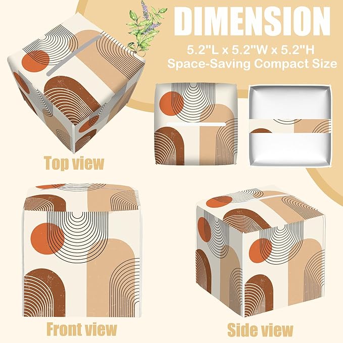 Boho Leather Tissue Box Holder Abstract Line Art Tissue Box Cover Facial Paper Case Organizer Cube Napkin Dispenser for Bathroom Vanity Countertop Night Stand Office Car