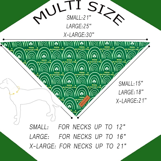 Realeaf St. Patrick's Day Dog Bandanas 2 Pack, Reversible Green Dog Scarf for Boy and Girl, Premium Durable Fabric, Holiday Bandana for Medium and Large Dogs Pets (Large)