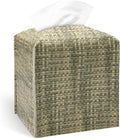 PU Leather Square Tissue Box Cover with Woven Pattern, Cube Tissue Box Holder with Bottom Belt, Perfect Decorative Organizer for Tabletop, Car, Office, Bathroom (Beige Olive Green)