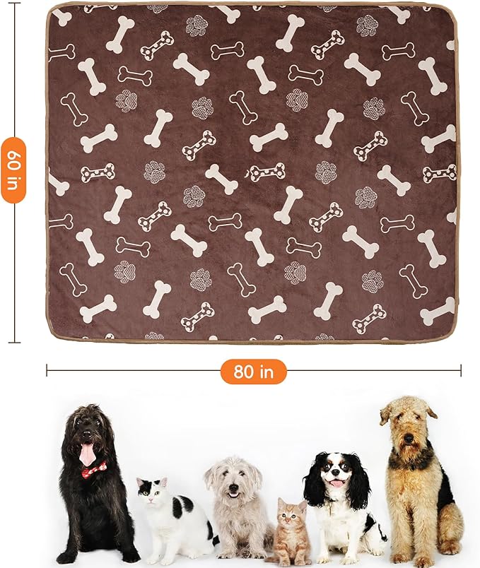 CAPT.SNOOZE Waterproof Dog Blankets Pet Blanket 60"x80", Soft Fluffy Sofa Car Bed Protector, Reversible Sherpa Fleece Dog Blanket for Large Dogs (Chocolate Brown-Bones)
