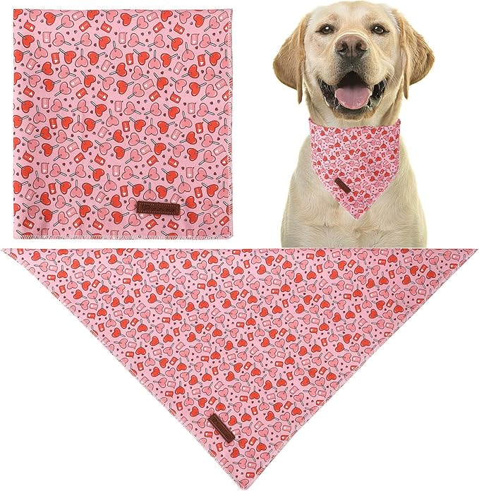 UP URARA PUP Valentine Dog Bandana, Pink Heart Triangle Bid Scarf for Small Medium Dog, Cotton Pet Kerchief for Girl Boy Dogs or Cats, Red Dog Bandana, Cute Adorable Puppy Bandana