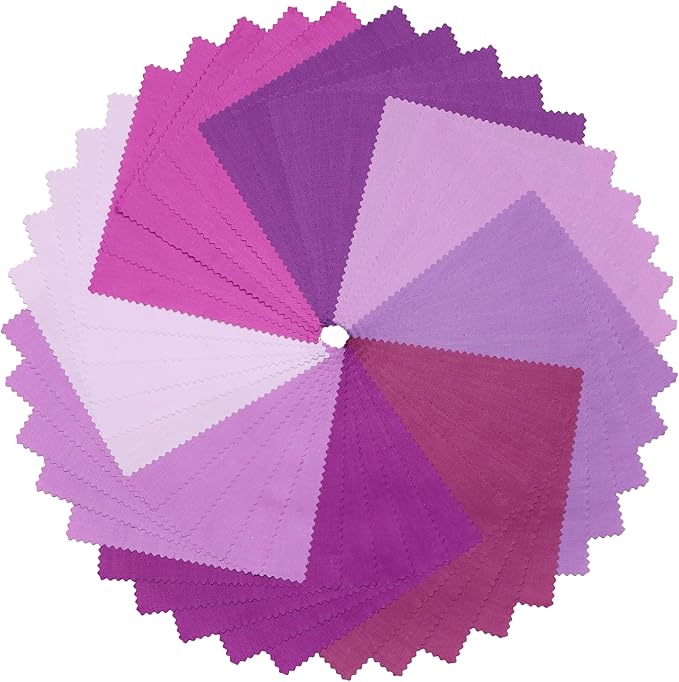 Hanjunzhao 40Pcs Layer Cakes 10 inch Squares for Quilting - Layer Cake Fabric for Quilting 10 inch - Pre-Cuts 10" Squares Fabric Bundles for Sewing, Patchwork, and DIY Crafts - Solid Purple