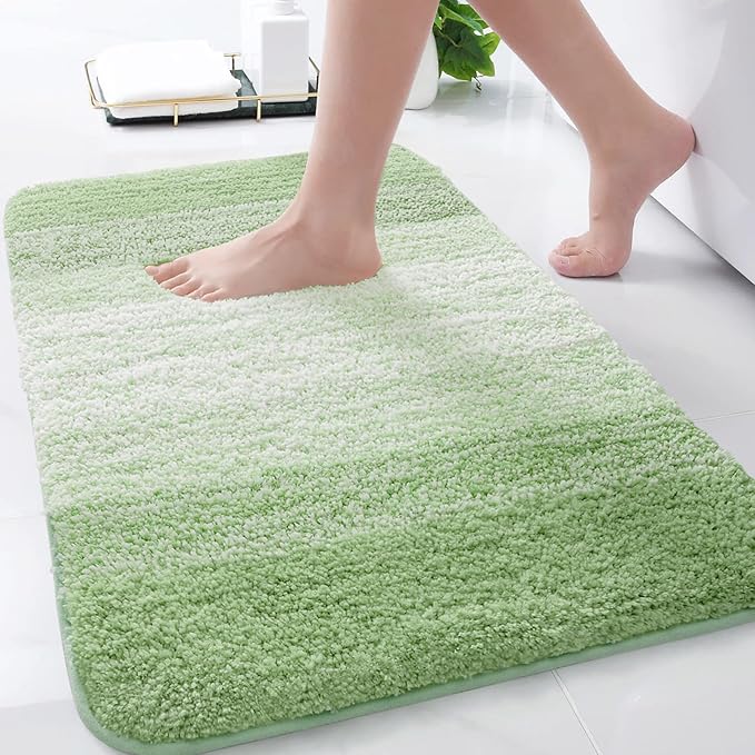 Arotive Microfiber Bathroom Rugs, Shaggy Soft and Absorbent Bath Rug, Non-Slip, Thick Plush Machine Washable Dry Bath Mats for Bathroom, Tub and Shower, 30x20, Sage Green, Rectangular