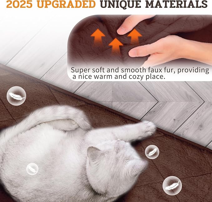 NWK Fluffy Self Warming Cat Mat, Cat Blanket, Thermal Dog Mat, Washable, Non-Slip Bottom for Sofa & Crate & Kennel & Car Seat (Coffee Brown, Large (35'' X 23'' X 0.4''))
