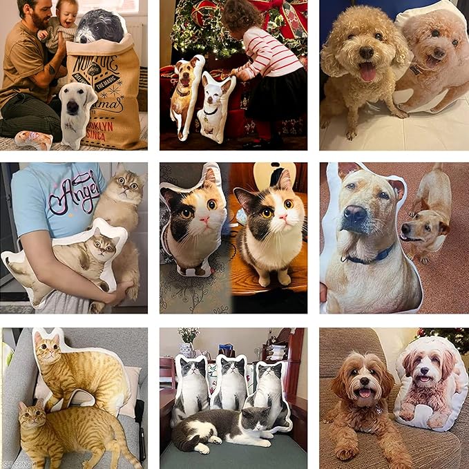 Wucidici Custom Pet Pillow with Picture, Personalized Photo Dog Cat Face Shaped Pillow, Customized Stuffed Animal Pictures Pillows Memorial Loss Sympathy Gifts - 12"