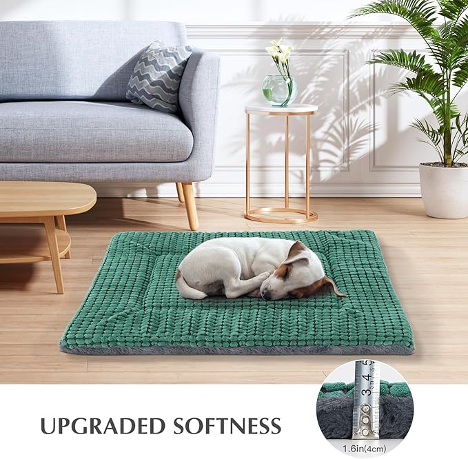 BVAGSS Reversible Dog Crate Pad, Memory Foam Pet Bed Mat, Soft Warm Machine Washable Sleeping Kennel Mattress for Small Medium Dogs XH079 (24''x18''x1.6'',Green)