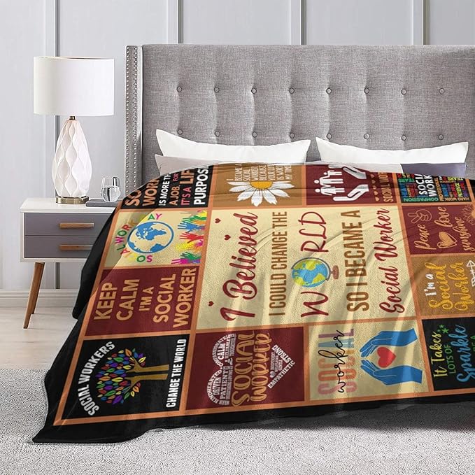 wsradto Social Worker Blanket Gifts for Social Workers Throw Blanket Motivational Quotes Cozy Fleece Flannel Lightweight Stuff Plush for Men Women Adults for Couch Sofa Bed Home Decor 50"x60"