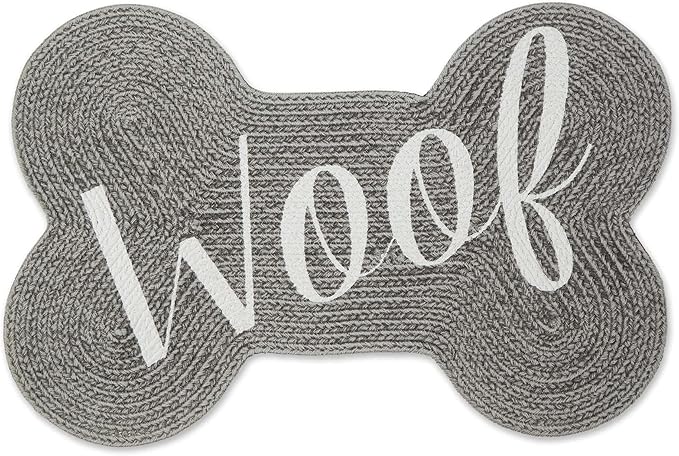 DII Braided Pet Mat Collection 100% Cotton, Bone Shape, Gray Woof