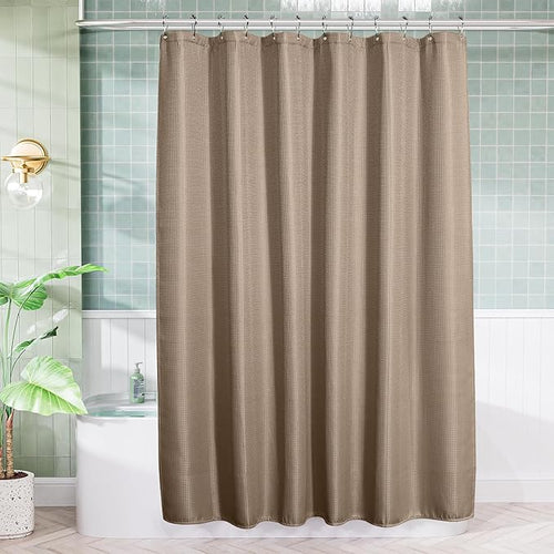 AmazerBath Taupe Shower Curtain Waffle Textured, Fabric Shower Curtain Tan Thick Heavy Duty 240GSM Hotel Quality Bathroom Shower Curtains, 72 x 72 Inches