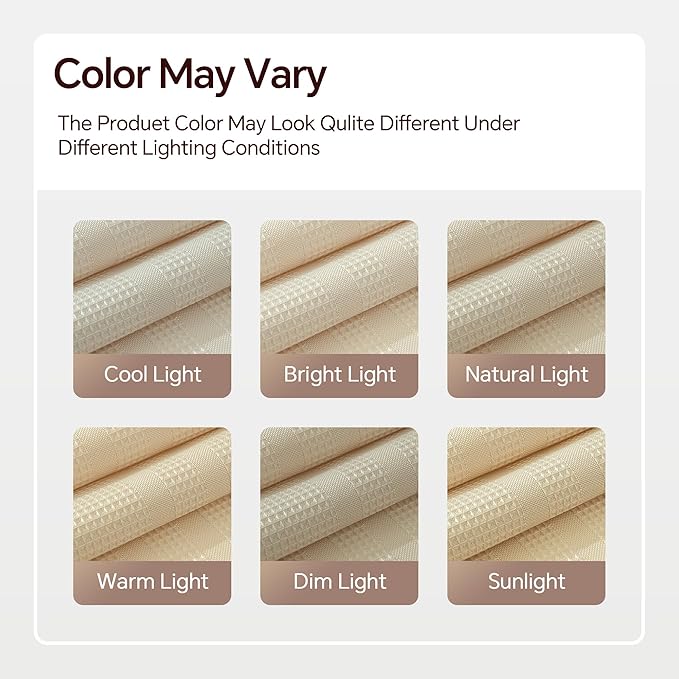 TURKIO Cream Shower Curtain Waffle Weave Shower Curtain Neutral Striped Fabric Shower Curtains for Bathroom (72Wx72H, Cream)