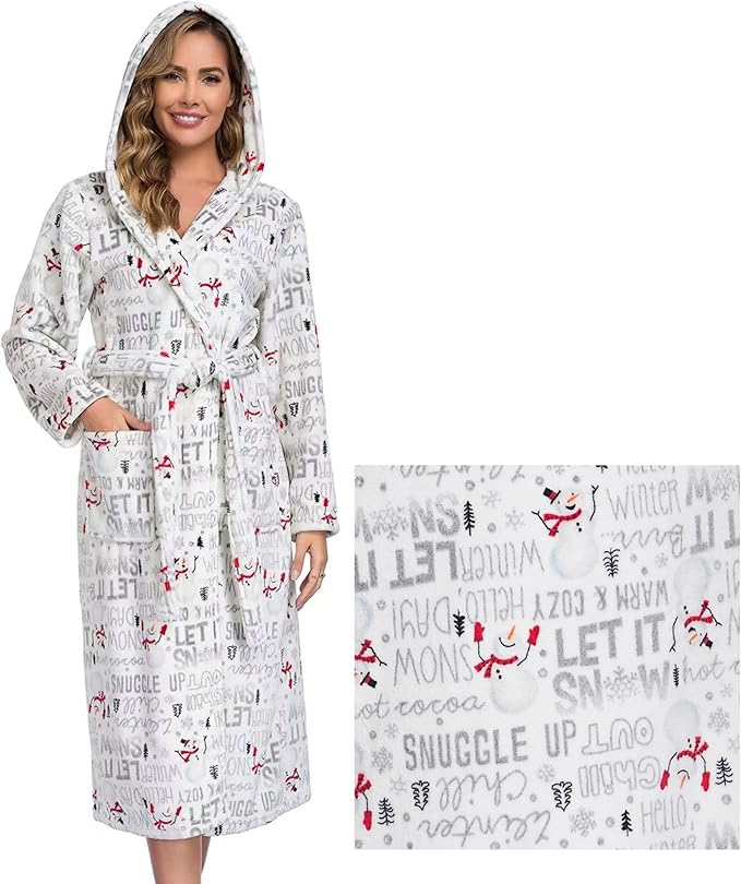 RONGTAI Womens Robes Plush Fleece Hooded Bathrobe Thick Nightgown with Pockets Fluffy Sleepwear