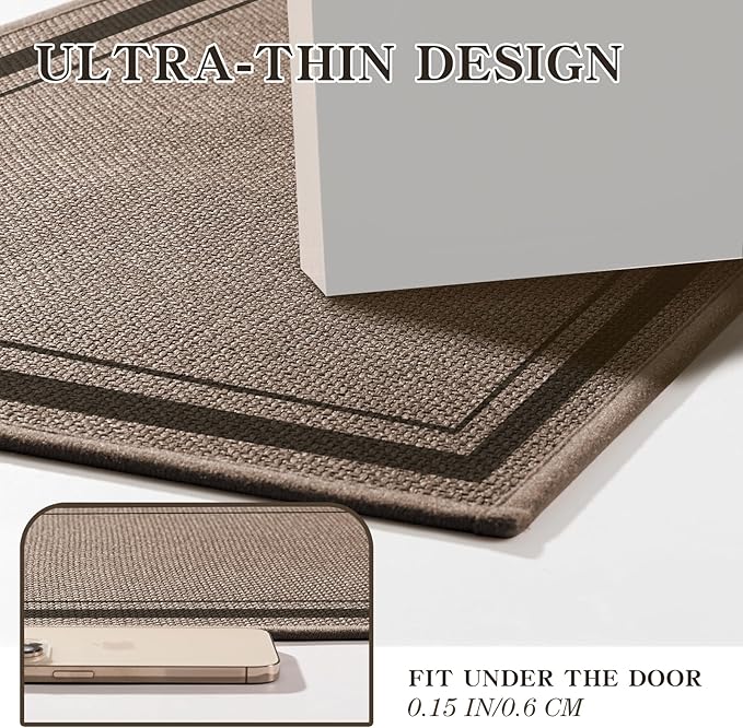chakme 2 Piece Bathroom Rug Sets, Ultra Thin Bath Mat,Absorbent,Non Slip, Machine Washable, Dark Beige, 17"x24"+17"x32"