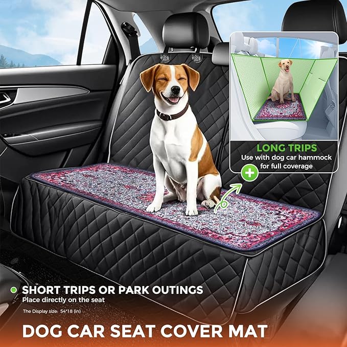 Hompet 2 Pack Waterproof & Absorbent Dog Car Seat Cover Mat, Fits Most Dog Car Hammocks, Washable Reusable Backseat Protector Pad, Quick Dry Leak-Proof Non-Slip Pet Travel Mat for Cars, 24.8"x54"