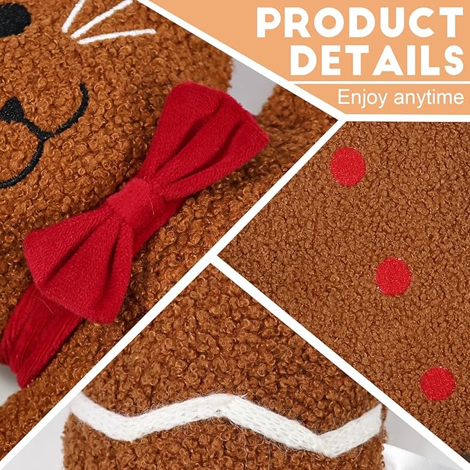VigorSpring Gingerbread Cat Plush Pillows - Soft Teddy Fleece Stuffed Cushion, Cute Animal Shaped Pillow for Kids Girls Women, Perfect for Sofa Bed Office Living Room Decor and Birthday Gift (Brown)