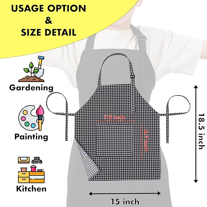 Kids Aprons for Cooking Waterdrop Resistant Aprons for Girl & Boy Toddler Apron for Painting, Gardening, Baking, Smock (Black, Small (3-5 years))