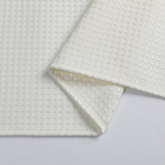 meioro Ivory Shower Curtain, Waffle Weave 256GSM Heavy Duty Textured Fabric Shower Curtains for Bathroom Hotel Spa, Luxury Weighted Polyester Cloth Bath Curtain Set with 12 Hooks, 72Wx84H