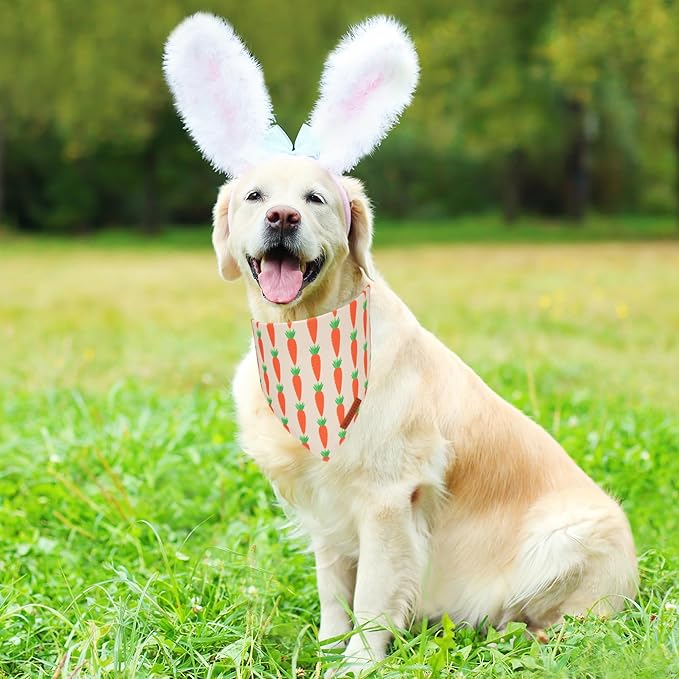 ADOGGYGO Easter Dog Bandanas 2 Pack, Triangle Reversible Bunny Carrot Dog Scarf, Premium Durable Fabric, Easter Bandana for Medium Large Dogs (Large)