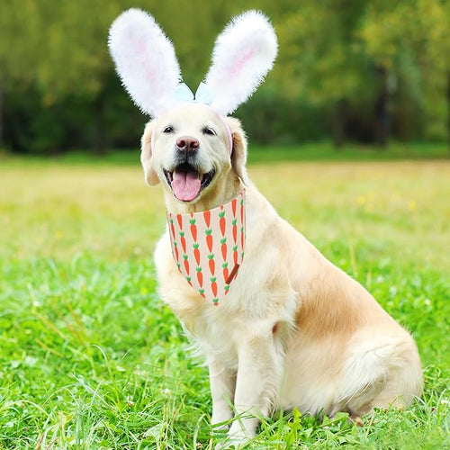 ADOGGYGO Easter Dog Bandanas 2 Pack, Triangle Reversible Bunny Carrot Dog Scarf, Premium Durable Fabric, Easter Bandana for Large and Extra Large Dogs (X-Large)