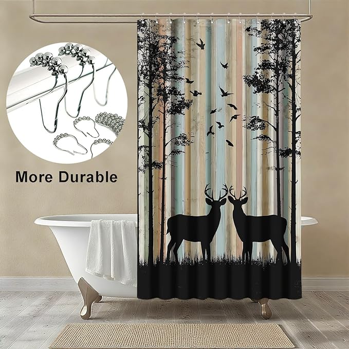 mutakin Rustic Deer Shower Curtain Farmhouse Tree Country Shower Curtains for Bathroom Waterproof Fabric Bath Curtain Decor with Hooks