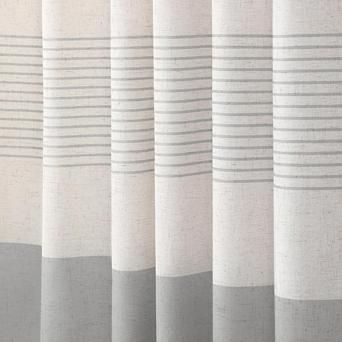 XOGUIBO Grey Shower Curtain Farmhouse Linen Striped Shower Curtains for Bathroom with Tassel 72 X 84