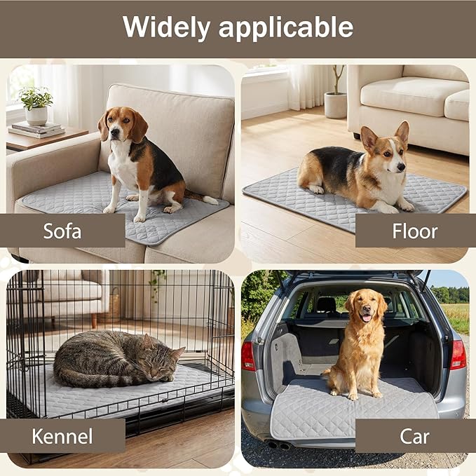 Oqqlin 2 Pcs Dog Crate Mats, Washable Dog Crate Pads with Anti-Slip Bottom 24.4 x 19.7 Inch Grey Soft Waterproof Kennel Pads for Small/Medium Dogs, Cats