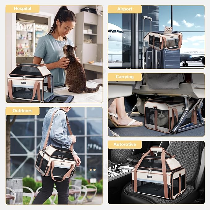 Lekereise Top-Expandable Pet Carrier 17x11x9.5 Inch Alaska Hawaiian Airline Approved Soft Sided Underseat to 12lbs Travel Carriers for Small Cats and Dogs with Locking Safety Zippers Anti-Scratch Mesh