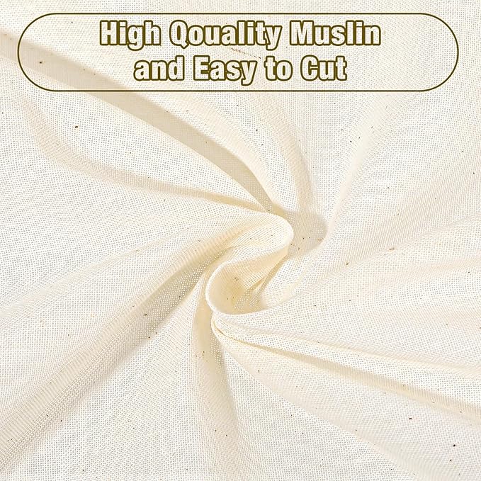 Medium Weight 100% Cotton Muslin Fabric by Yard 63 inch x 16.5 Yards Natural Unbleached Muslin Linen Fabric Draping Fabrics for Sewing Embroidery, Garments, Crafts Material, Apparel Cloth