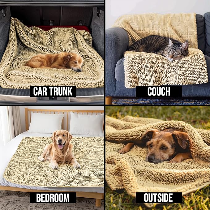 Muddy Mat® Dog Blanket - Chenille Water Absorption Blanket for Bed & Couch Cover for Dogs Washable, Anti-Slip Soft and Durable Furniture Protector for Dogs - Beige 40"x50"