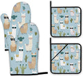 Cute Alpacas Oven Mitts and Pot Holders Set,Cactus Kitchen Decor Heat Resistant Non Slip Hot Pads and Oven Mitt for Chef Cooking Baking BBQ Mom Girl Gifts(4 Piece Set)
