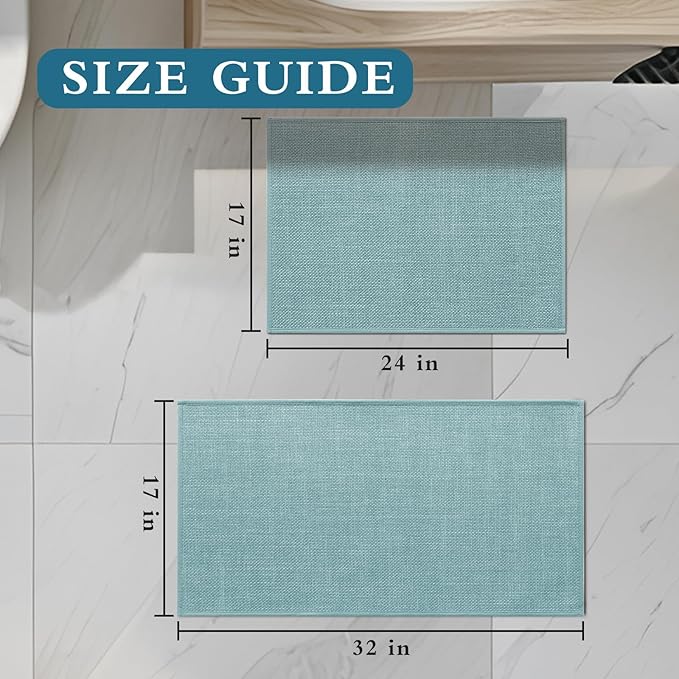 YIHOUSE Blue Bathroom Rug Sets 2 Piece, 17"x24"+17"x32", Bath Mat, Non Slip, Quick Dry, Absorbent, Modern-Contemporary Boho Style