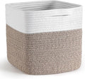 Storage Cubes 11 Inch Storage Baskets for Shelves, Cotton Rope Woven Baskets for Organizing, Cube Storage Square Bins for Toy, Playroom Decor, Classroom, Closet, White+brown, 1pack