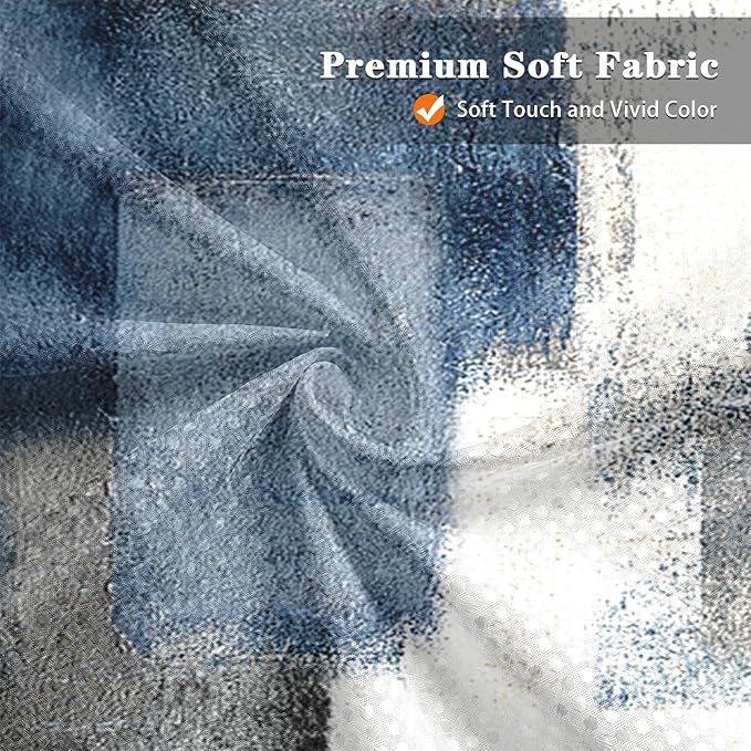 Culudea Navy Blue Grey Painting Shower Curtain Set, Gray Contemporary Modern Abstract Bathroom Window Waterproof Shower Curtain Set for Bathroom Decor