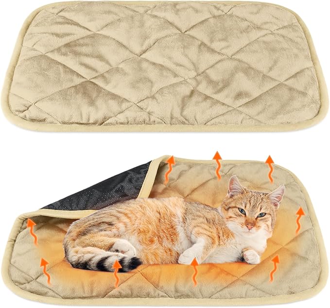 Clysee 2 Pack Self Heating Cat Mat Self Warming Pet Pads Washable Kennel Mat Dog Crate Pad Reflects Body Heat Non Skid Cat Thermal Pads for Puppy Indoor Outdoor(Beige,16 x 20 Inches)