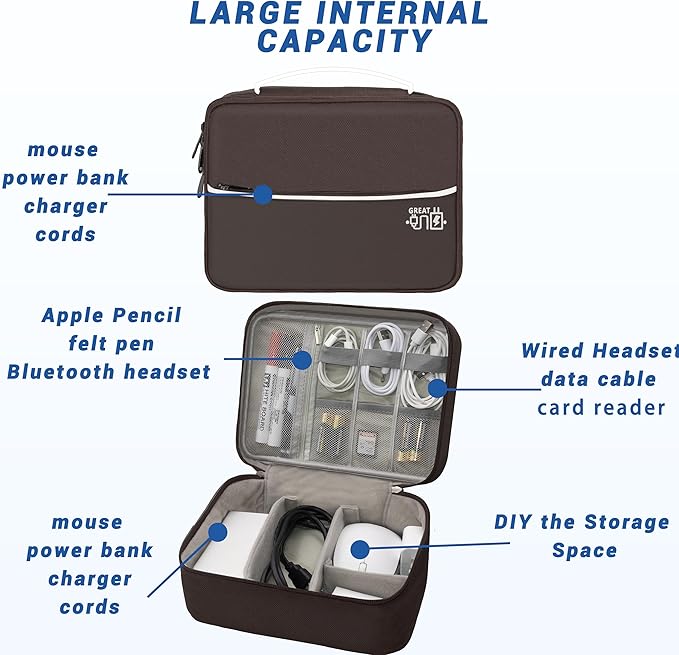 Miavers Electronics Organizer,Travel Cord Organizer Pouch, Portable Cable Organizer Bags, Waterproof Electronic Accessories Storage Case for Cables, Cords, Charger, Phone (Double Layer-Brown)