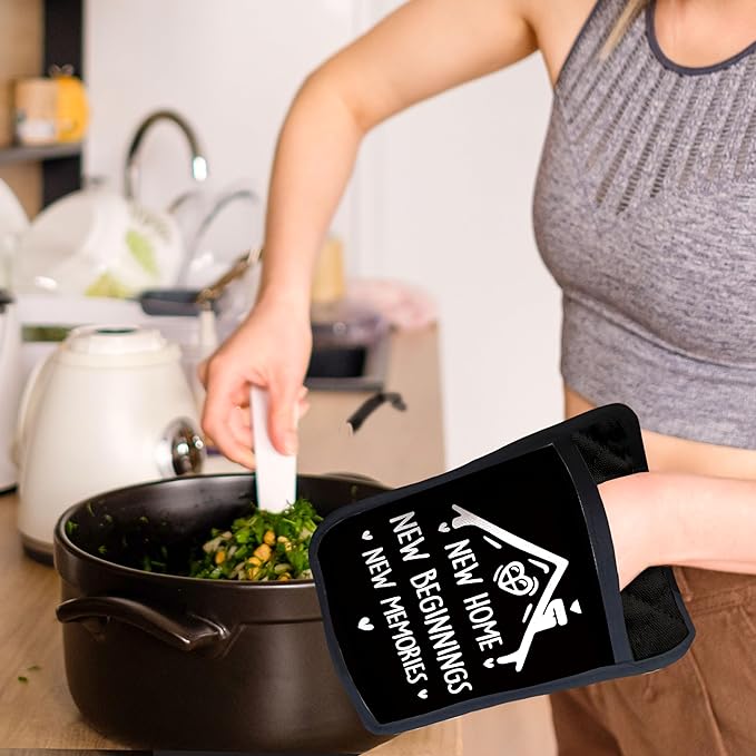 Housewarming Gifts Pot Holders with Pockets, New Homeowner Gifts, New Home Beginnings Memories Oven Pot Holders Heat Resistant Oven Mitts Hot Pads for Kitchen Baking Cooking