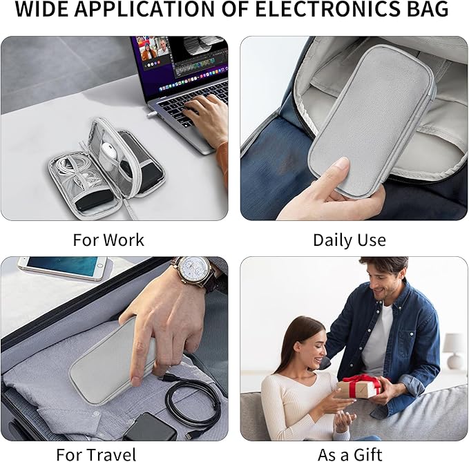 SMONT Gray Tech Organizer Pouch, Travel Electronics Accessories Case with Dual Sections for Cables, Portable Console, Hard Drive - Slim EDC Bag Versatile Travel Organizer Durable Tech Bag Gary