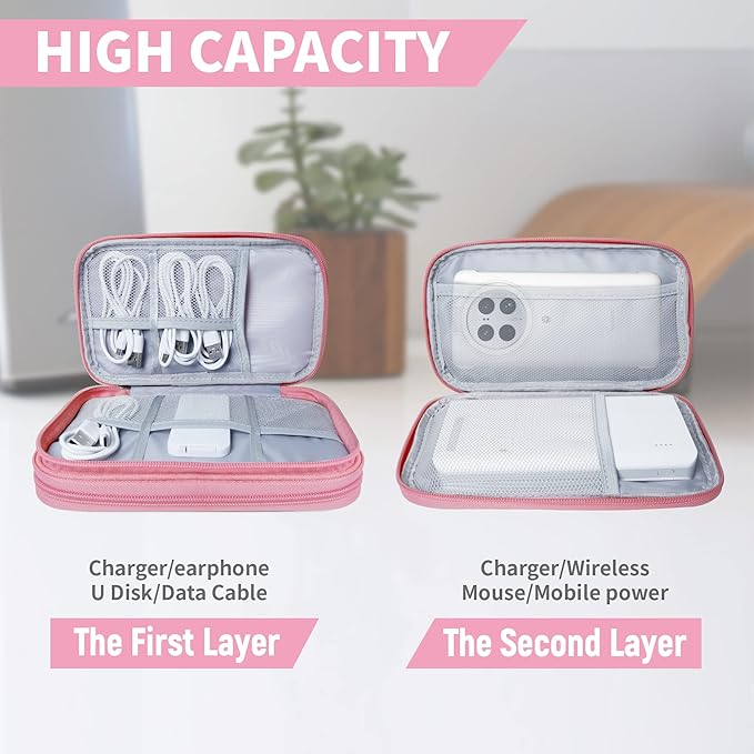 Lcsmaokin Electronics Travel Organizer,Portable Waterproof Electronic Travel Storage Bag for Small Charging Cord Storage,Charger,Small Electronics,SD Card etc,for Travel,Business - Pink