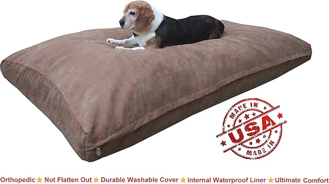 Dogbed4less XXL Orthopedic Extreme Comfort Memory Foam Dog Beds for Large Dog, Waterproof Internal Cover and Machine Washable External Cover, 55X37 Pet Pillow, Brown
