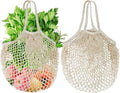 Mordx 2-Pack Reusable Mesh Grocery Bags, 100% Cotton String, Long Handle Produce Bags, Fruit & Veggie Storage