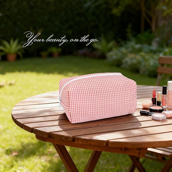 STARDW Checkered Makeup Bag Cute Cosmetic Bags for Women and Girls, Travel Toiletry Bag, Small Zipper Makeup Pouch, Purse Organizer Pouches Canvas Lining