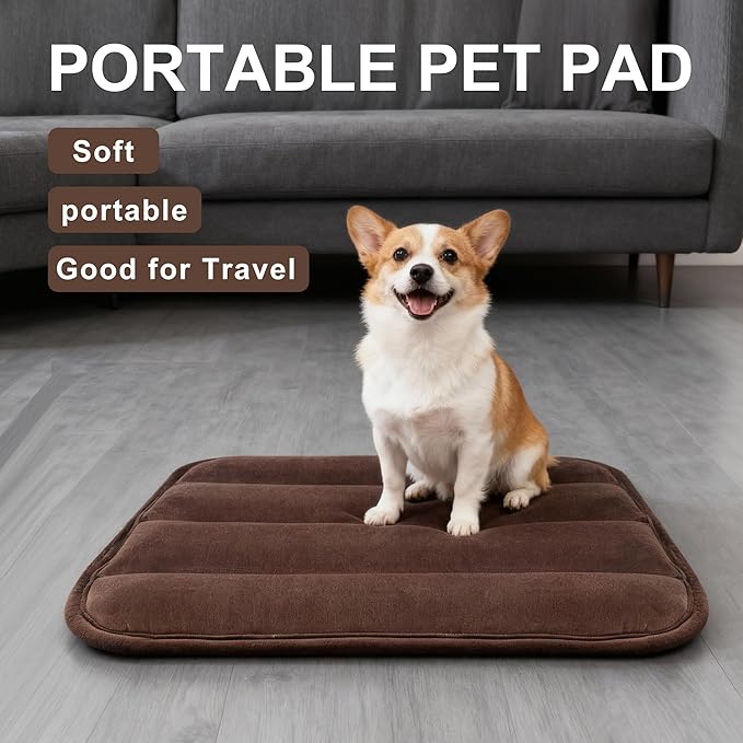 Fogkiss Dog Bed Mat, Reversible Dog Crate Pad with Washable Kennel Mat and Soft Foam, Flat Pet Bed for Dogs & Cats, for Crates Carriers & Travel (Dark Brown, 23" L*14" W*1.5" Th)