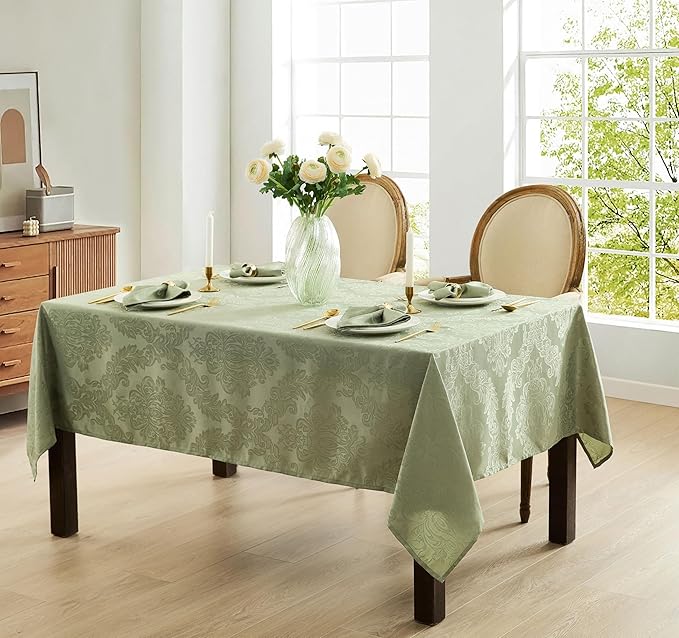Newbridge Barcelona Damask Fabric Napkins, Set of 4, Sage Green – No Iron, Soil Resistant Cloth Napkins for Dining, Parties and Holidays