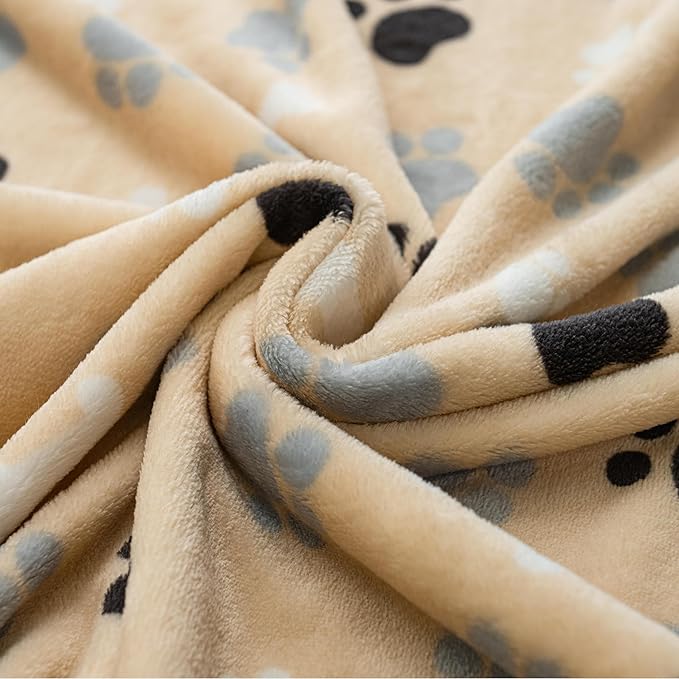 AIWEK Dog Blanket Paw Bone Pattern 1 Pack 1 Super Soft Warm Flannel Sofa Cover Car Bed Protector, Urine Proof Washable Outdoor Pet Blanket for Puppy Large Dogs & Cats,80"*60" Beige
