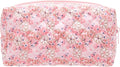 PAZIMIIK Vintage Quilted Makeup Bag Cosmetic Pouch for Brushes Pencils and Travel Make Up Accessories for Women and Girls Floral Pink