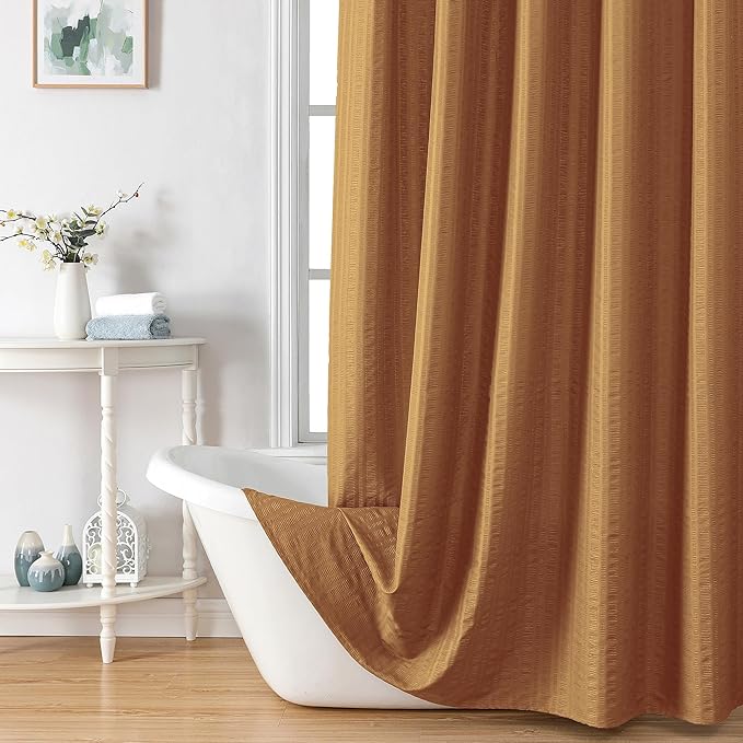 Aiyufeng Gold Shower Curtain for Bathroom, Embossed Textured Fabric Shower Curtain for Bathroom - Soft Cloth & Hotel Spa, Machine Washable, 72X84,Gold