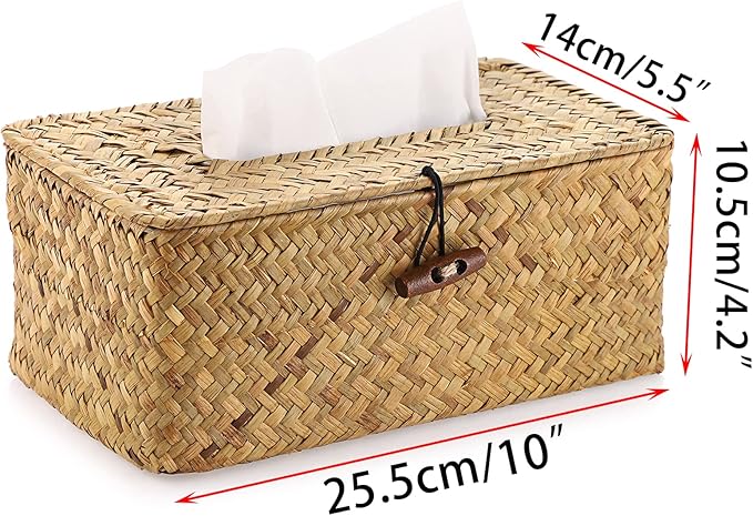 Sumnacon Tissue Box Cover Rectangle Tissue Box Seagrass Tissue Box Holder Woven Tissue Holder Decorative Tissue Cover for Bathroom Tissue Box Cover Rectangular for Home Office Table Yellow
