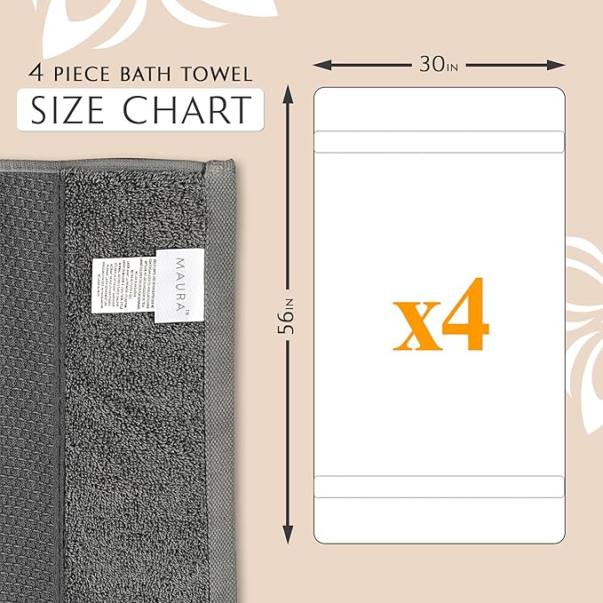 MAURA Grey Extra Large Turkish Cotton Luxury Bath Towels Set of 4. Ultra-Soft, Thick & Plush Towels for Bathroom - Space Gray