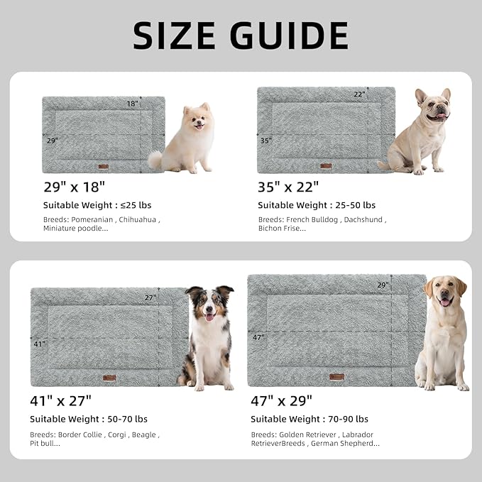 Reversible Dog Bed Mat 29"x18" for Small Medium Dogs - Supportive Double-Sided Crate Pad, All-Season Cooling & Warmth, Ultra Soft Machine Washable Pet Bed, Fits Most 30-Inch Kennels, Light Grey