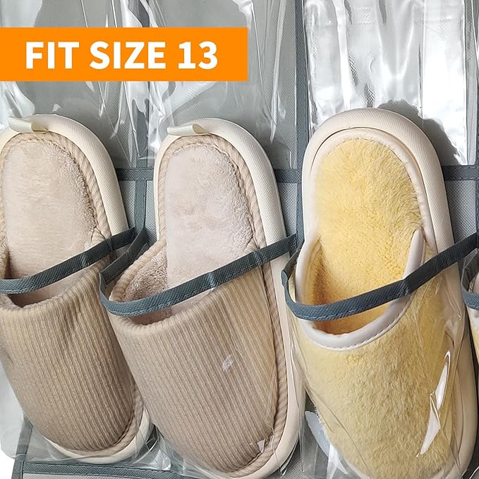 TidyMaster Clear Crystal 1 Pack 35 Pockets Large Hanging Shoe Organizer Over The Door Shoe Rack for Closet Door Storage Shoe Holder Hanger, 4Hooks, grey